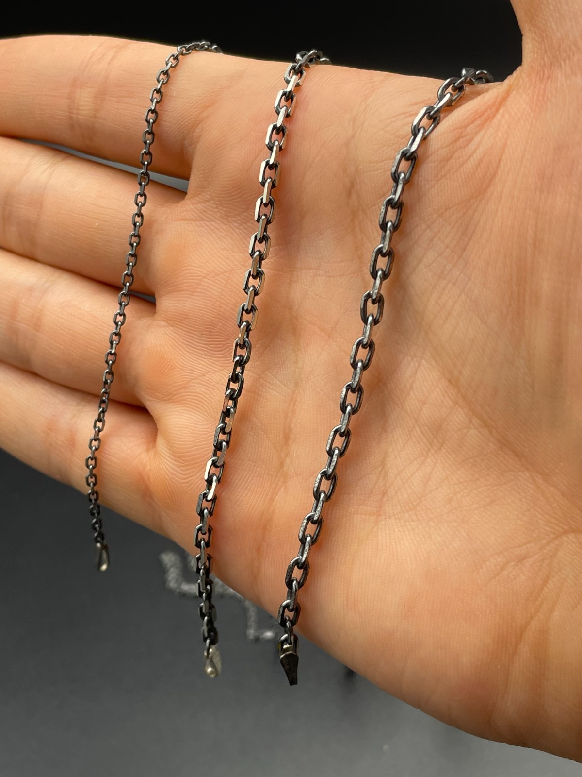 925 Sterling Silver Oxidized Anchor Cable Link Chain Necklace, Black Design Gift