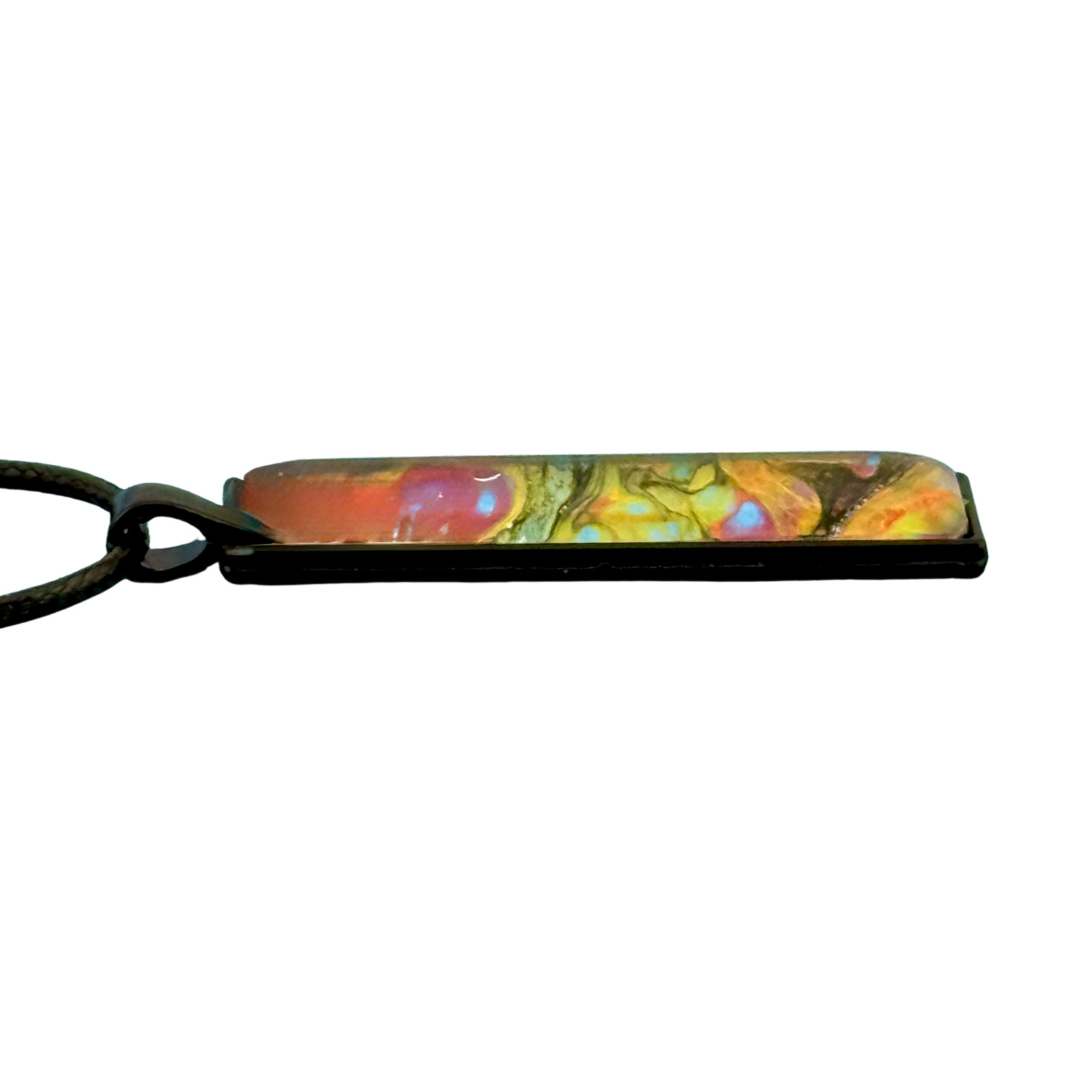 Pendant Necklace Handmade “Sixties Trip” Black Bezel Black Cord