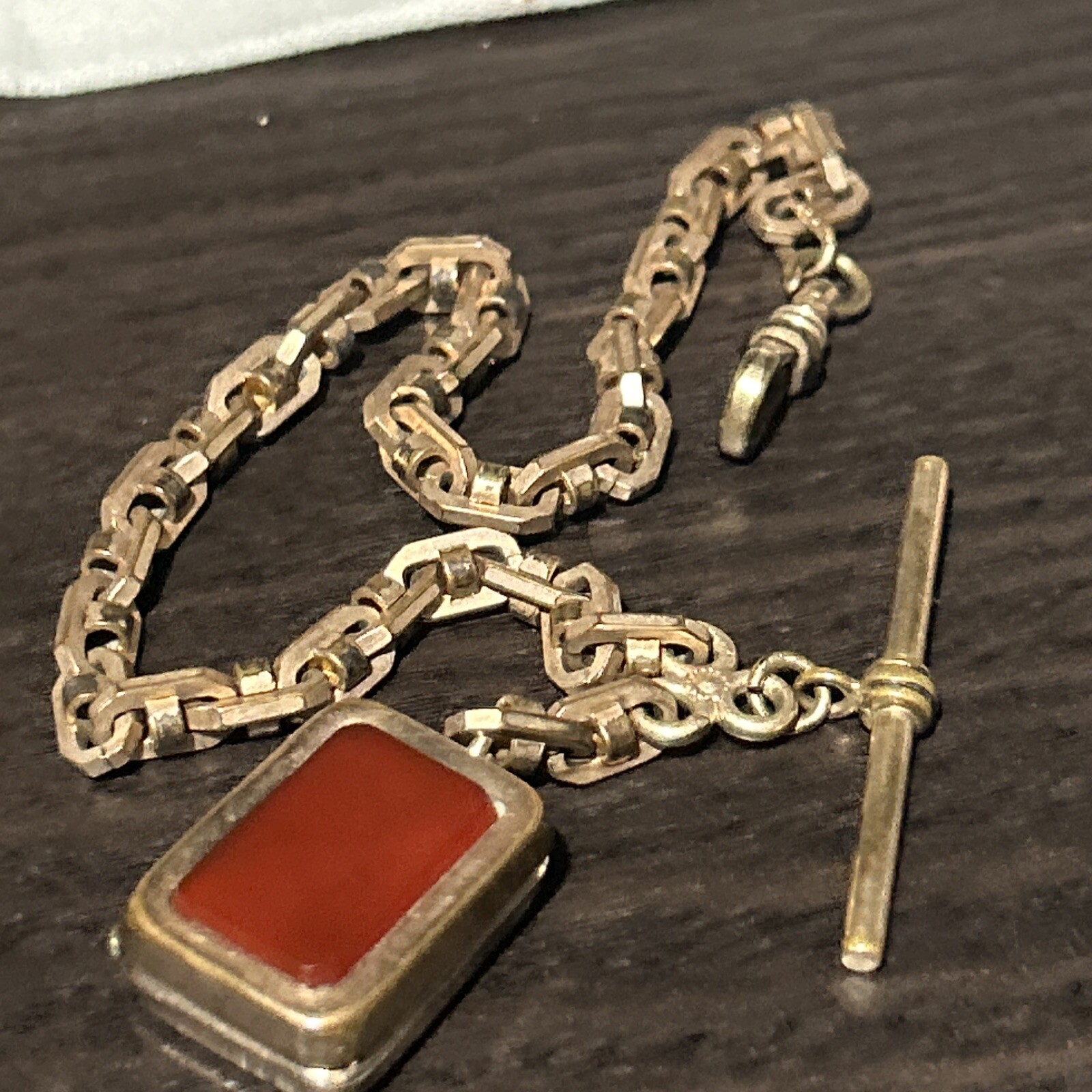 Antique 34g Gold Fill Onyx Carnelian 2 Sided Fob Locket Rose 10K GF LB Chain