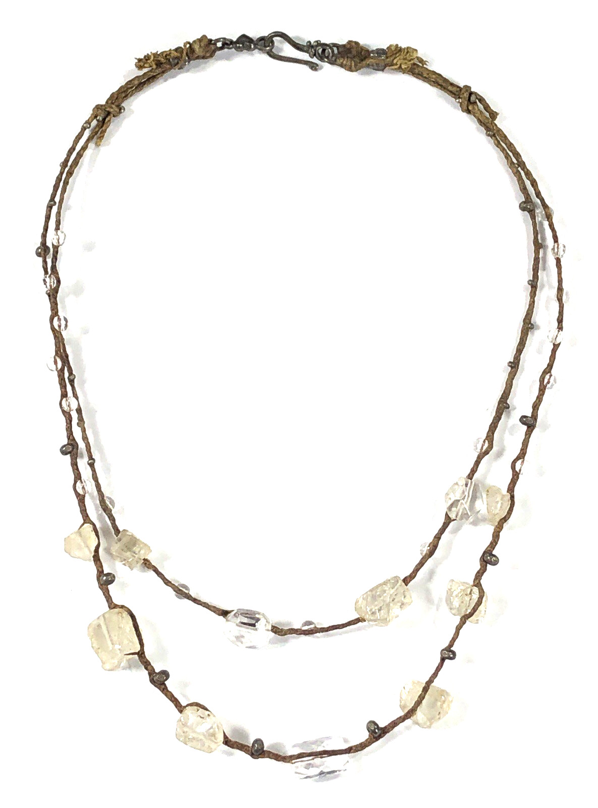 CL Necklace Sterling Silver Quartz Bead Braided Twine – 15 in Length