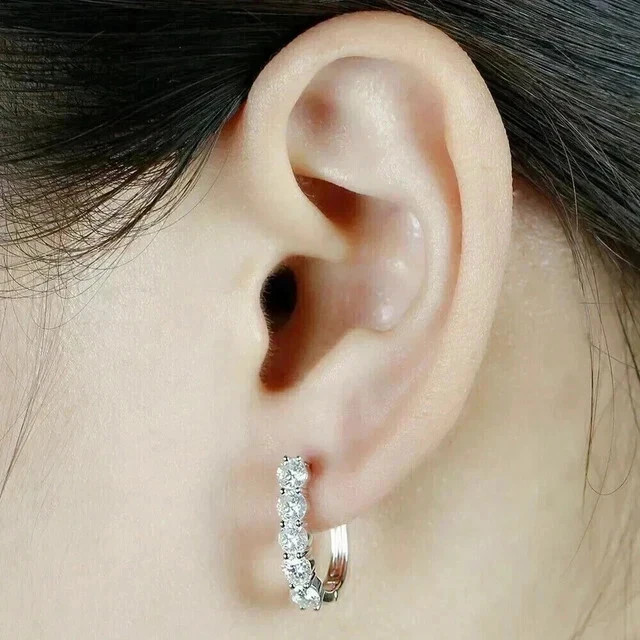2 Ct Round Cut Lab Created Diamond Hoop Huggie Earrings 14K White Gold Plated