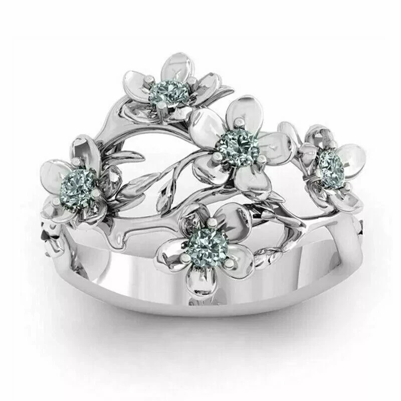 2Ct Round Lab Created Diamond Women’s Flower Wedding Ring 14K White Gold Plated