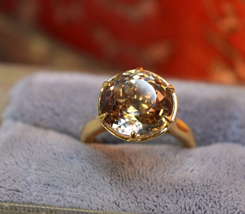 18K Yellow Gold Rare 10.0 Ct Round Natural Imperial Topaz Solitaire Ring sz 6
