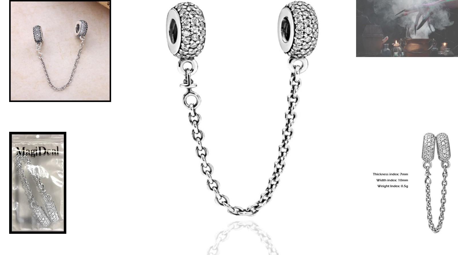 Plated Silver Heart Charm Safety Chain with Crystal – Ideal for Bracelets
