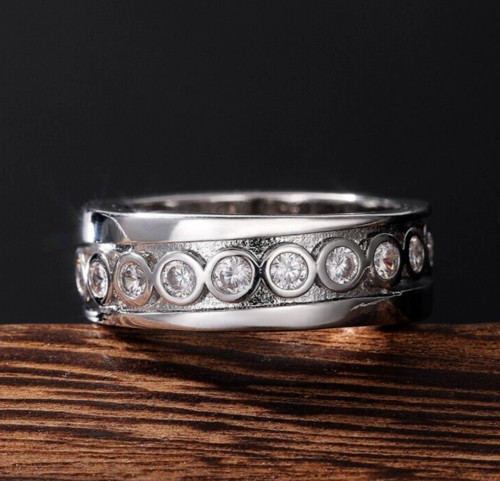 Fancy Bezel Band Future Wife Ring 4 Ct CZ Pretty Wedding Ring Silver Plated