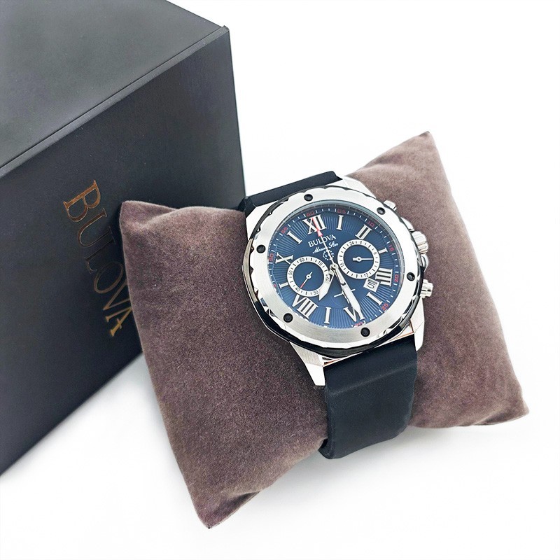 Bulova Marine Star 98B258 Blue Dial Black Silicone Strap Men’s Quartz Watch
