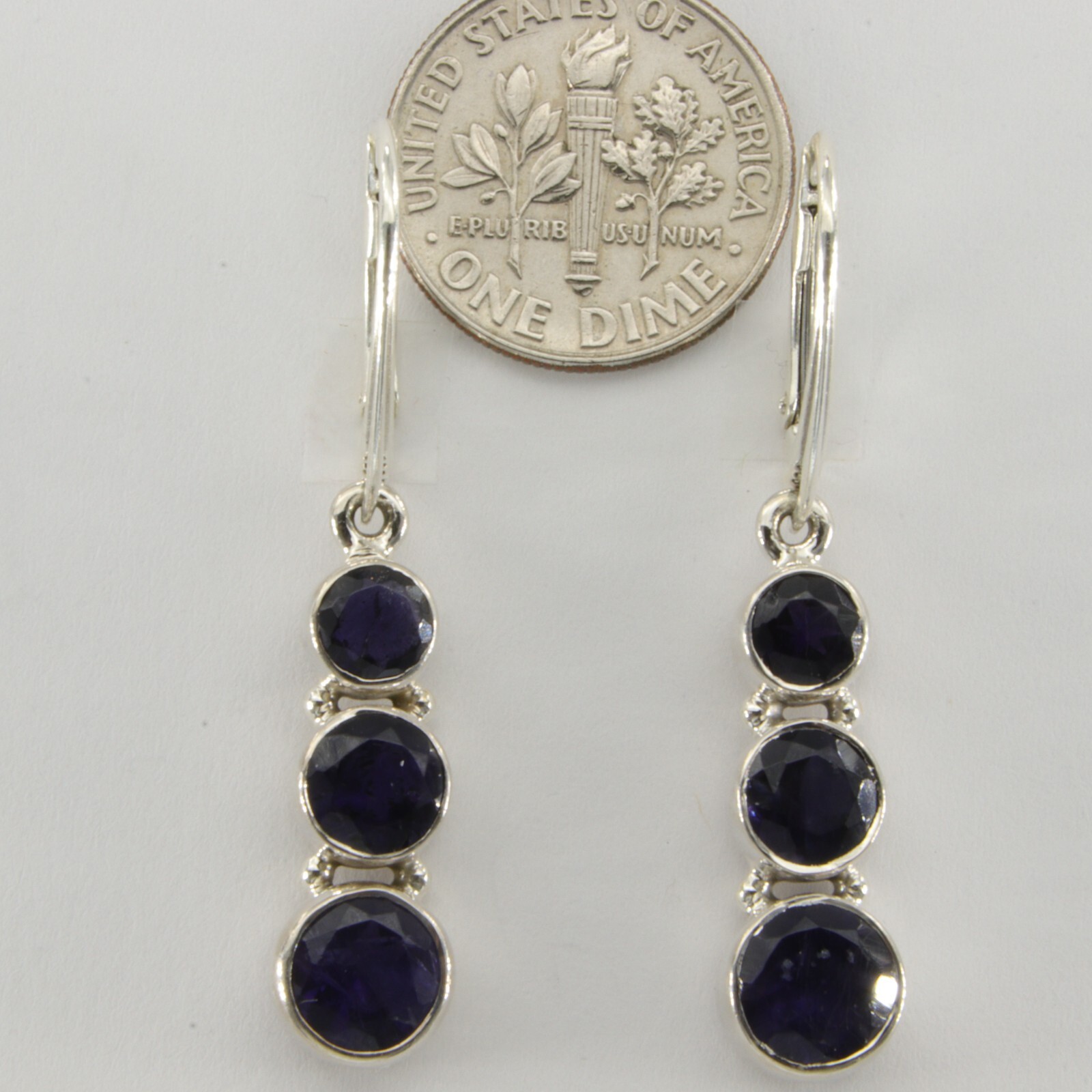 Genuine and Natural Blue IOLITE Earrings 925 STERLING SILVER Leverback #5e