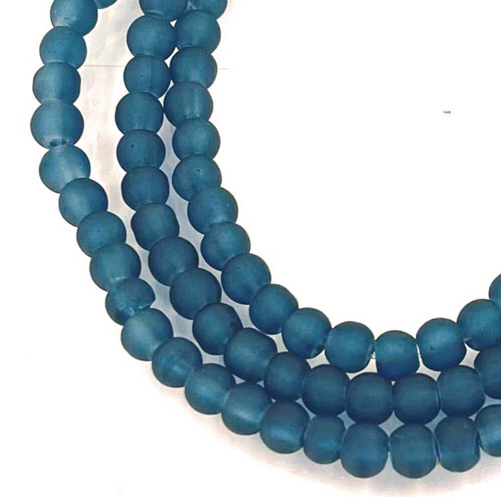 100 Czech Frosted Sea Glass Round / Rocaille Beads – Matte – Marine / Azure 4mm