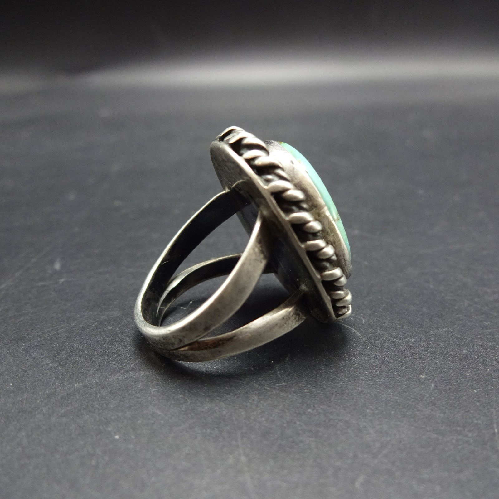 Old 1960s 1970s TURQUOISE Sterling Silver RING size 6.75 Vintage Pawn