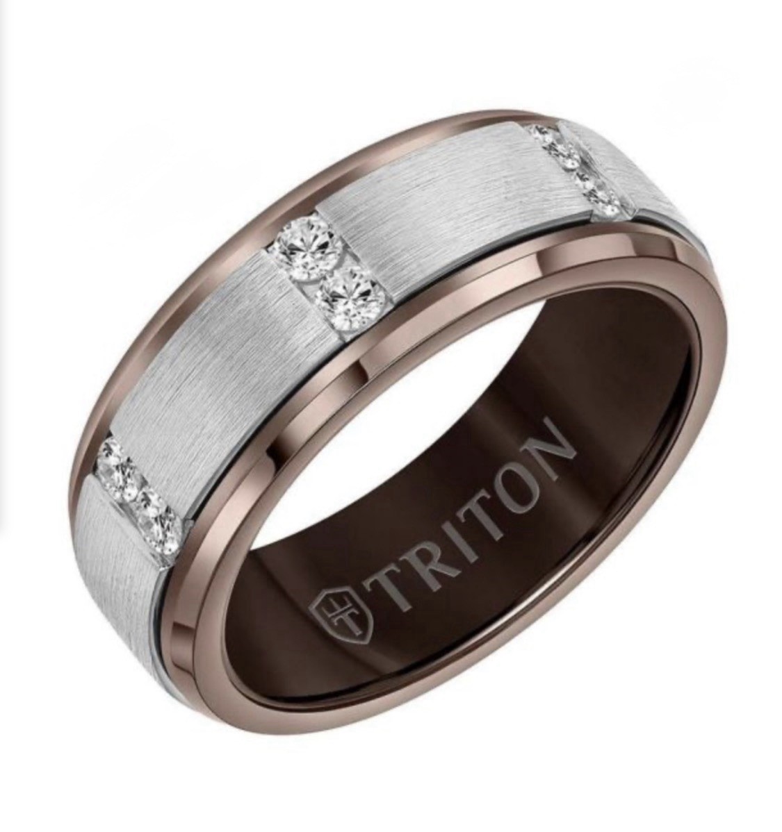 Men’s Triton 8mm Tungsten Diamond Ring Satin Finish Espresso Size 9.5