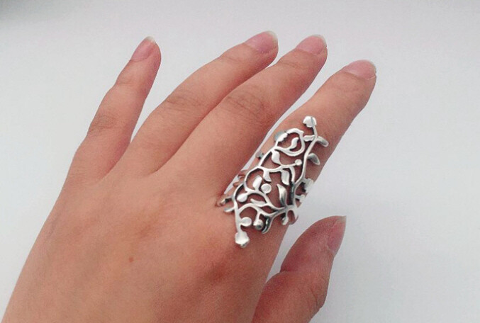 I05 Ring Silver 925 Vine Ornament Leaves Adjustable Size