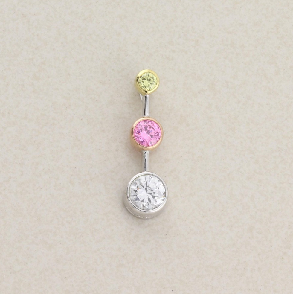 Pendant Only Sterling Silver Yellow, Pink, White Cubic Zirconia Three Stone