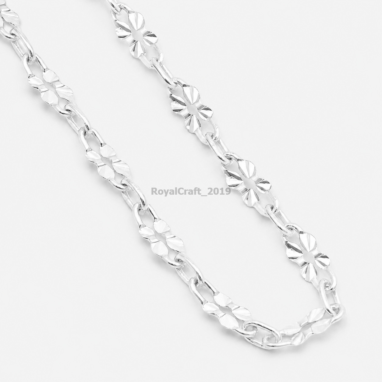 Solid Silver Flower Station Bracelet Cut Out Wrist Chain Jewelry