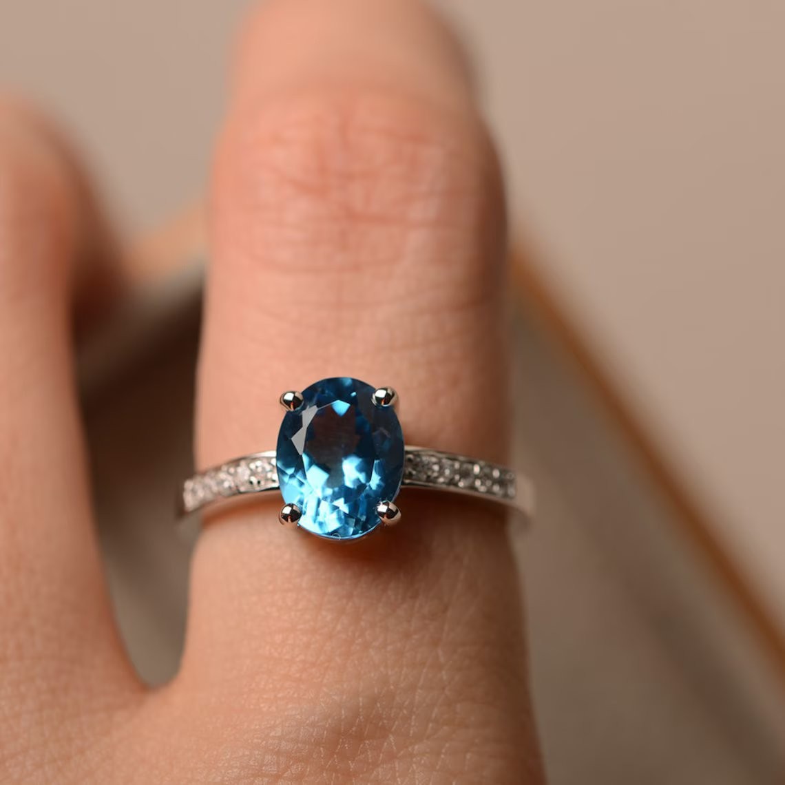 Blue Topaz Gemstone 925 Sterling Silver Women Cocktail Ring Duty Free