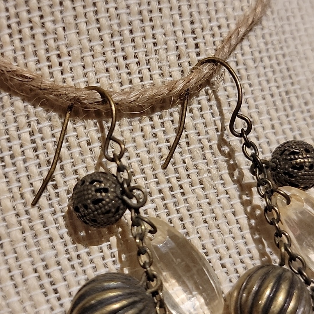 Vintage Faux Pearl & Metal Beaded Dangle Earrings Ornate Boho Artsy Retro