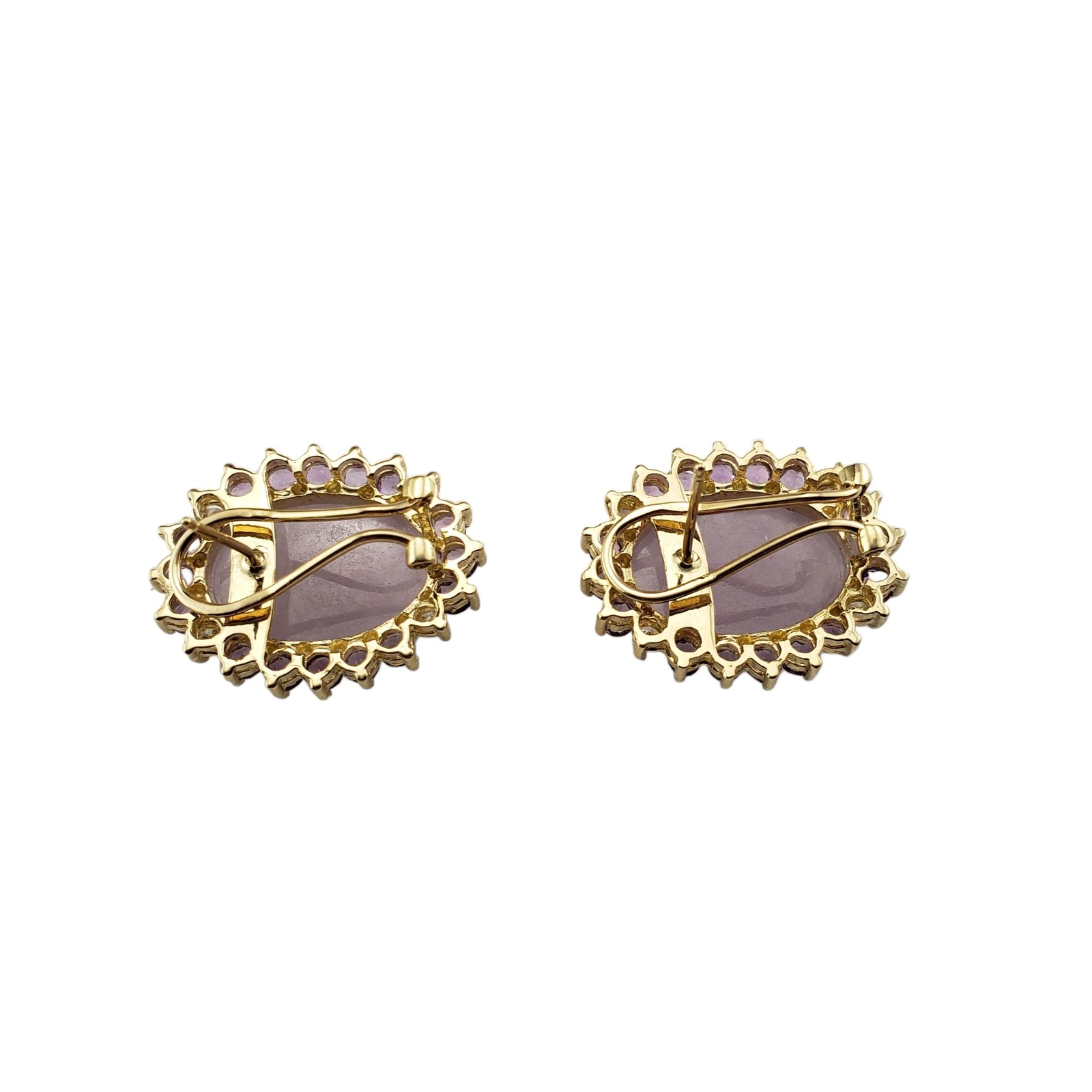 14K Yellow Gold Jade, Amethyst & Diamond Earrings #15759