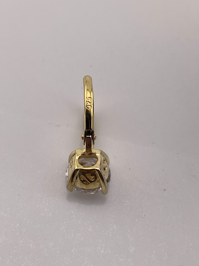 GOLD OVER 925 STERLING SILVER 7.5MM ROUND CZ DROP EARRINGS CLASSIC 3372