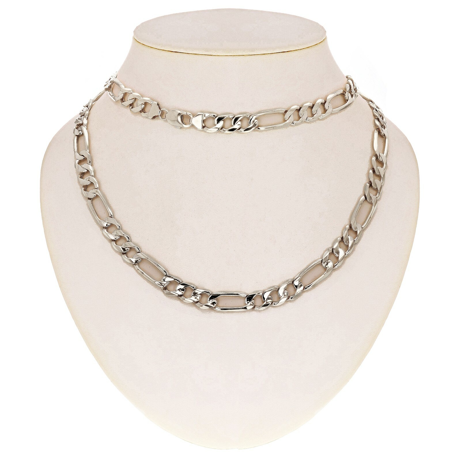 Men’s 10k White Gold Solid Figaro Chain Necklace 20″ 9.7mm 51.6 grams
