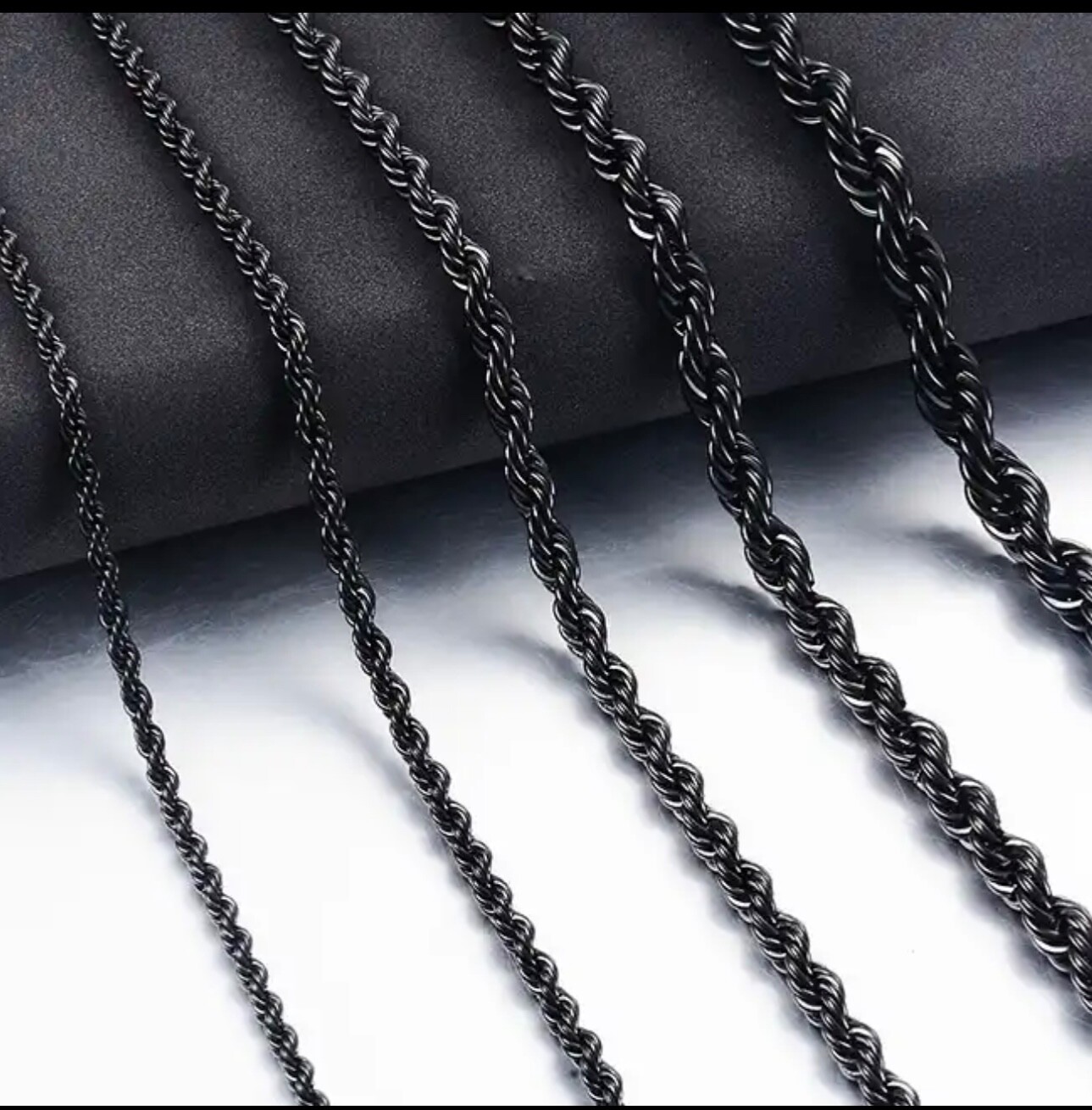 14K Black Gold Plated Stainless Steel 2MM Rope Chain 16” to 30”