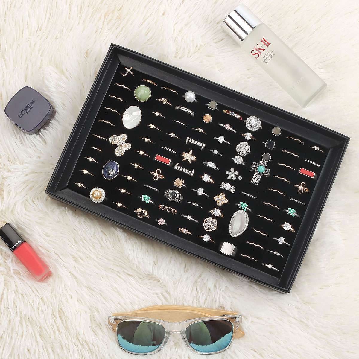 2Pc 100Slots Jewelry Ring Display Organizer Case Tray Holder Earring Storage Box