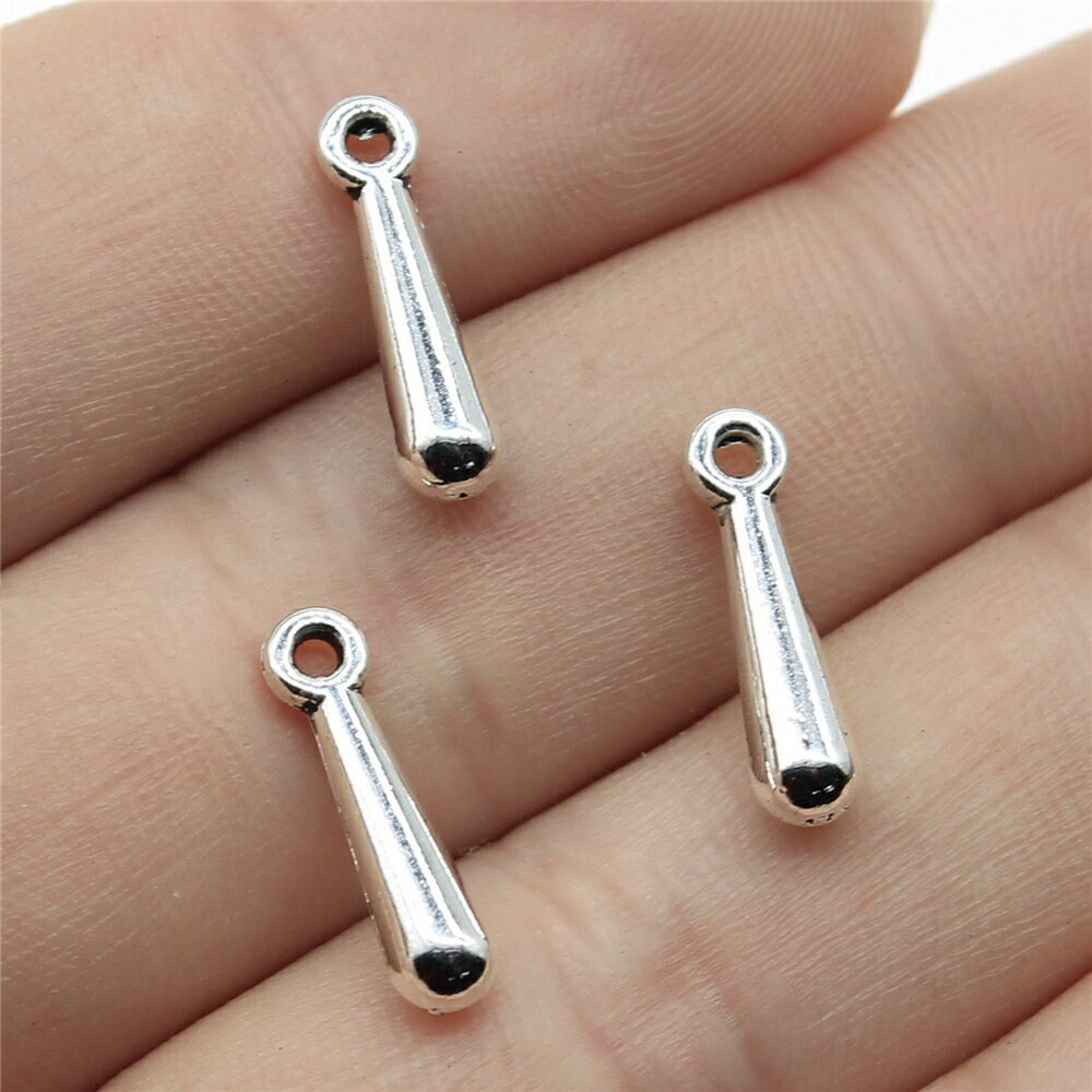 25/60PCS Antique Silver Tone TEARDROP 3D Charm 4X16mm XCS98-13014