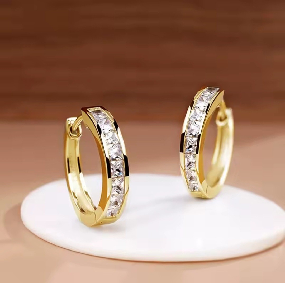 925 Sterling Silver Huggie Hoop 14kt Gold Plated Womens Earings