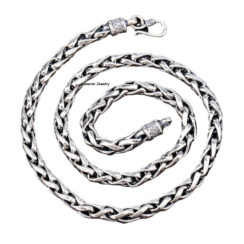 Solid S925 Sterling Silver Chain Men Women 6mm 8mm Wheat Link Necklace 20-30in L
