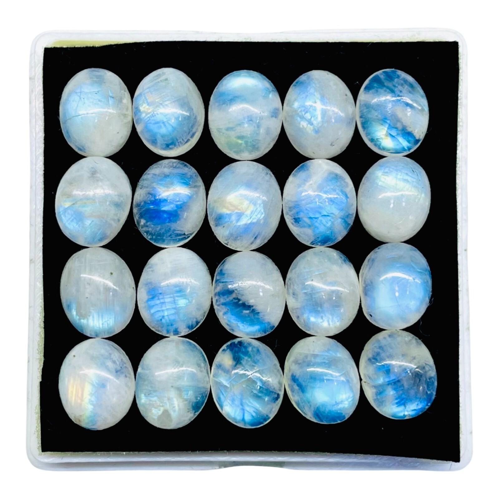 20 Pcs Natural Rainbow Moonstone 12x10mm Oval Blue Flash Cabochon Gemstones