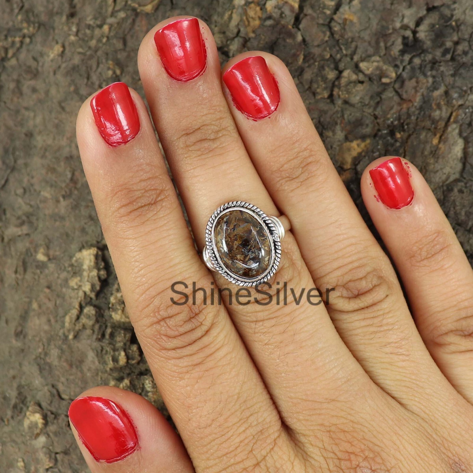 Natural Bronzite Jasper 925 Silver Boho Statement Designer Silver Gift Jewelry