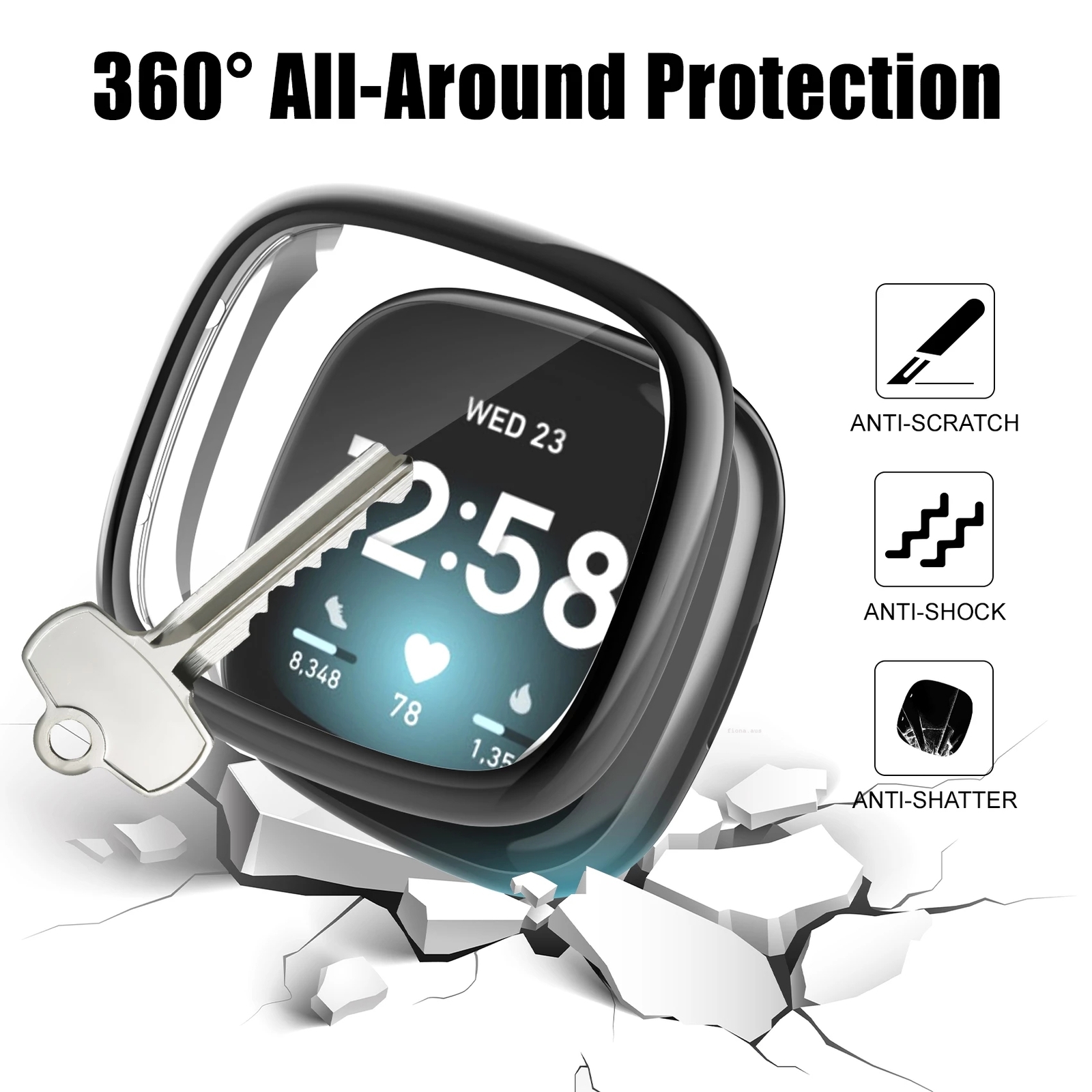 OZ Soft 360° Full Screen Protector Case Cover For Fitbit Versa 4 /Sense 2 Case