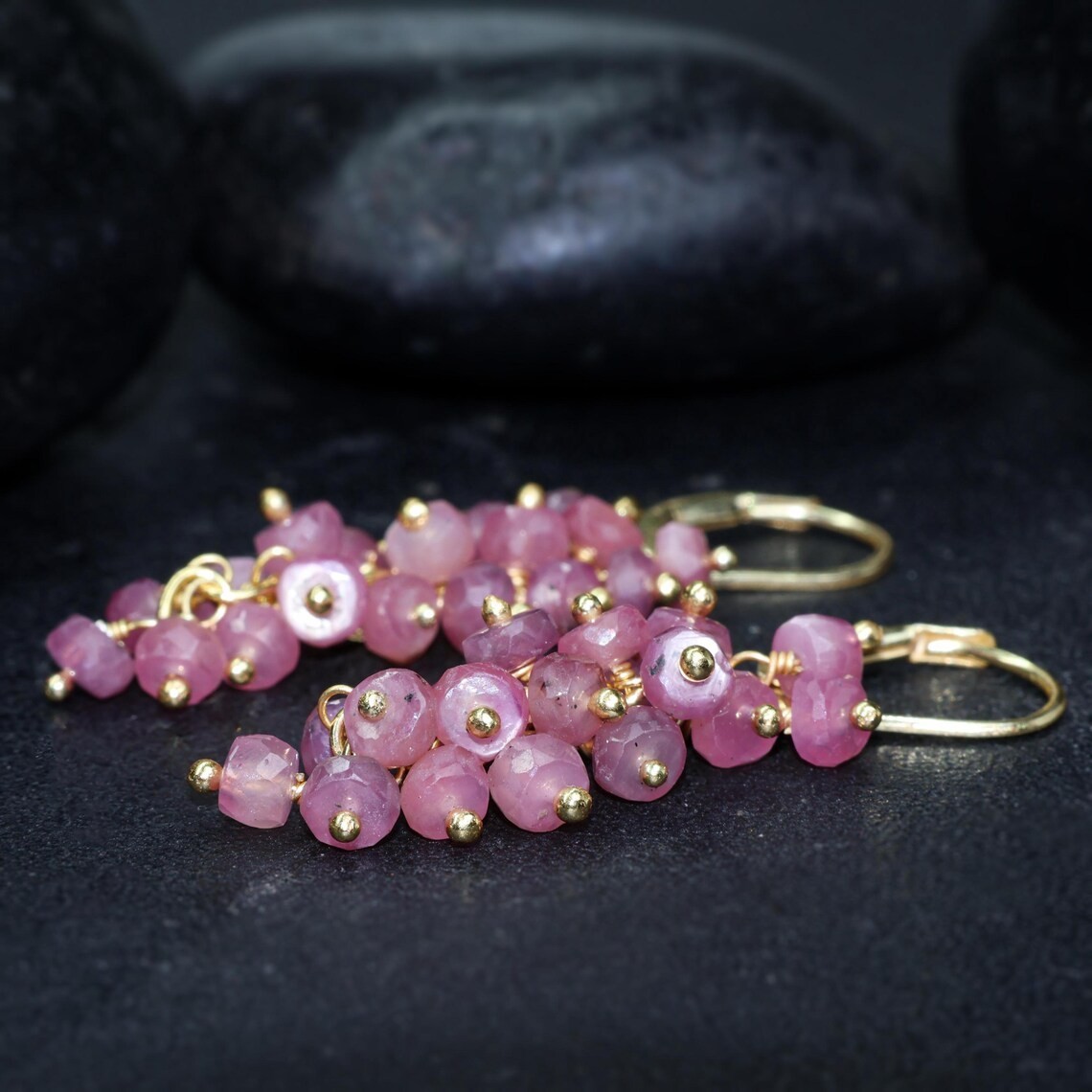 Pink Sapphires gemstones 18k gold handmade earrings jewelry to Gift her rm6
