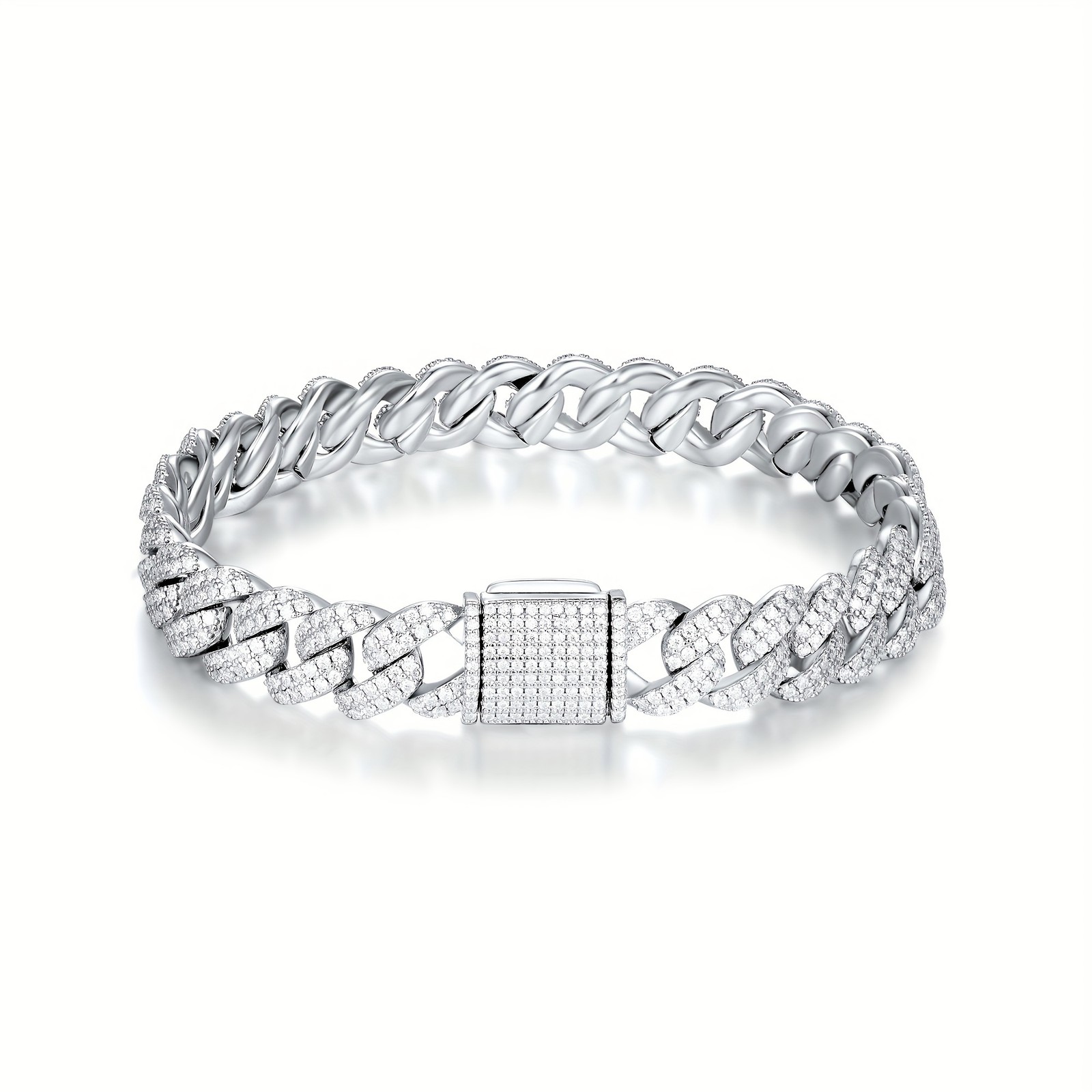 Silvery 8in or 8.5in S925 Sterling Silver Moissanite Cuban Chain Bracelet