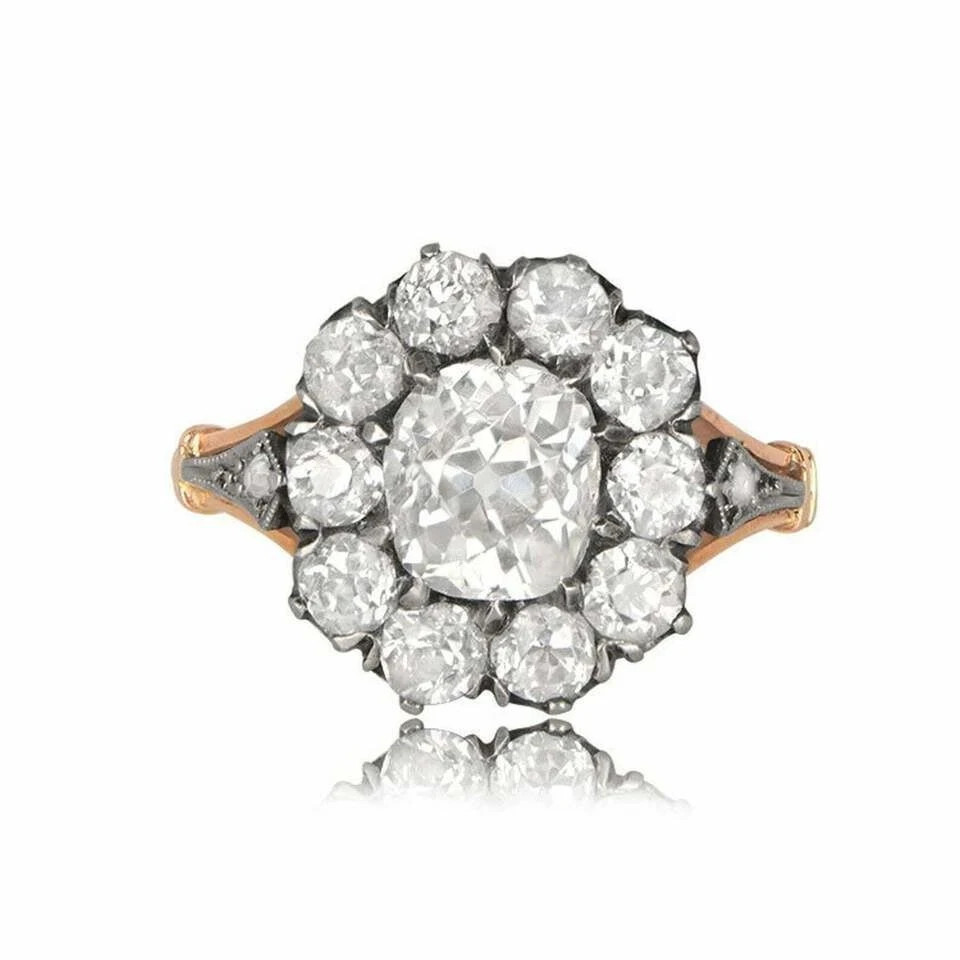2.00Ct Lab Created Round Diamond Cluster Wedding Ring 14K Rose Gold Finish