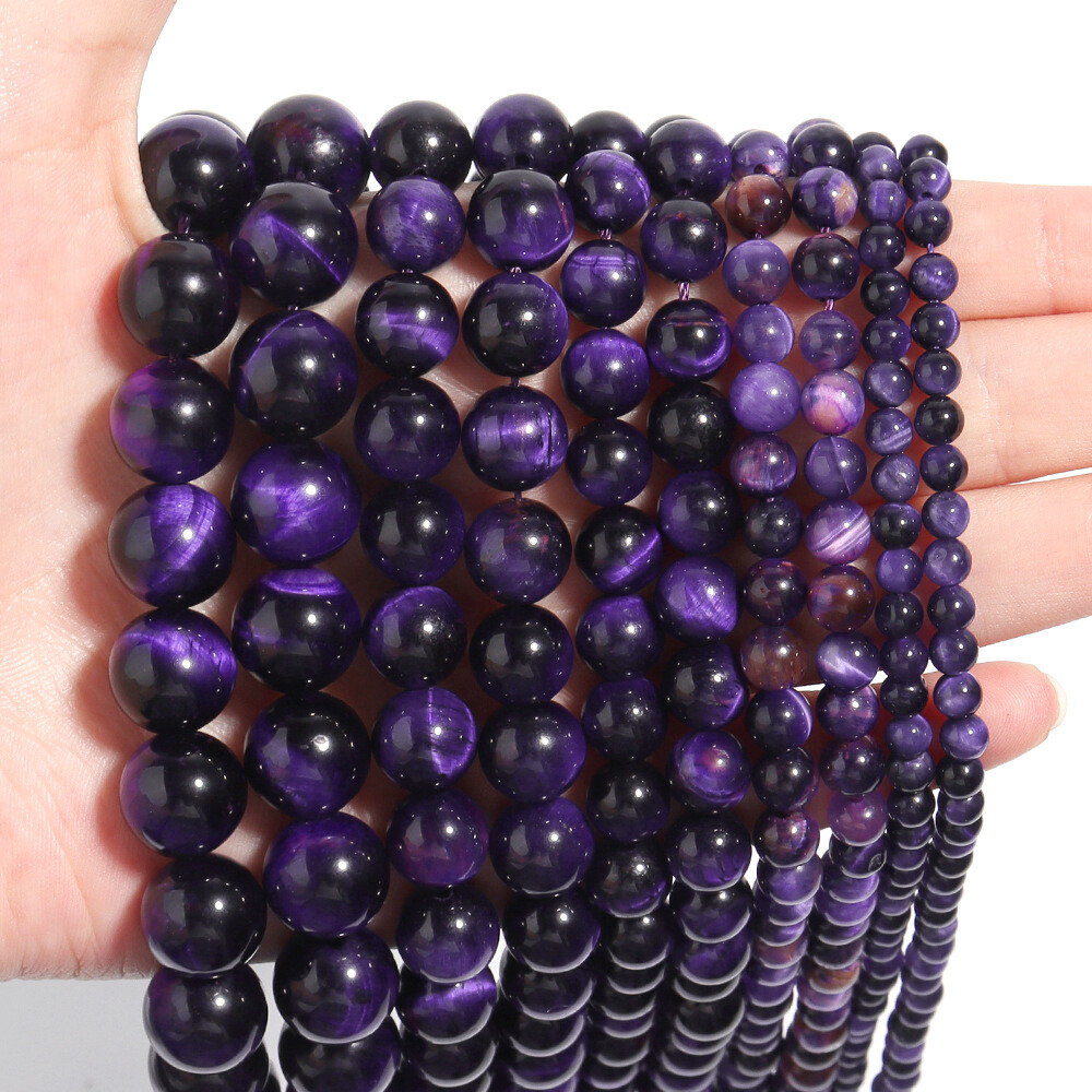 Natural Tiger’s Eye Gemstone Smooth Round Loose Beads for DIY Bracelet Necklace