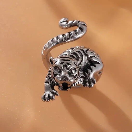 Elegant 925 Sterling Silver Charms Fashion Jewelry Tiger Ring One Size Fit All