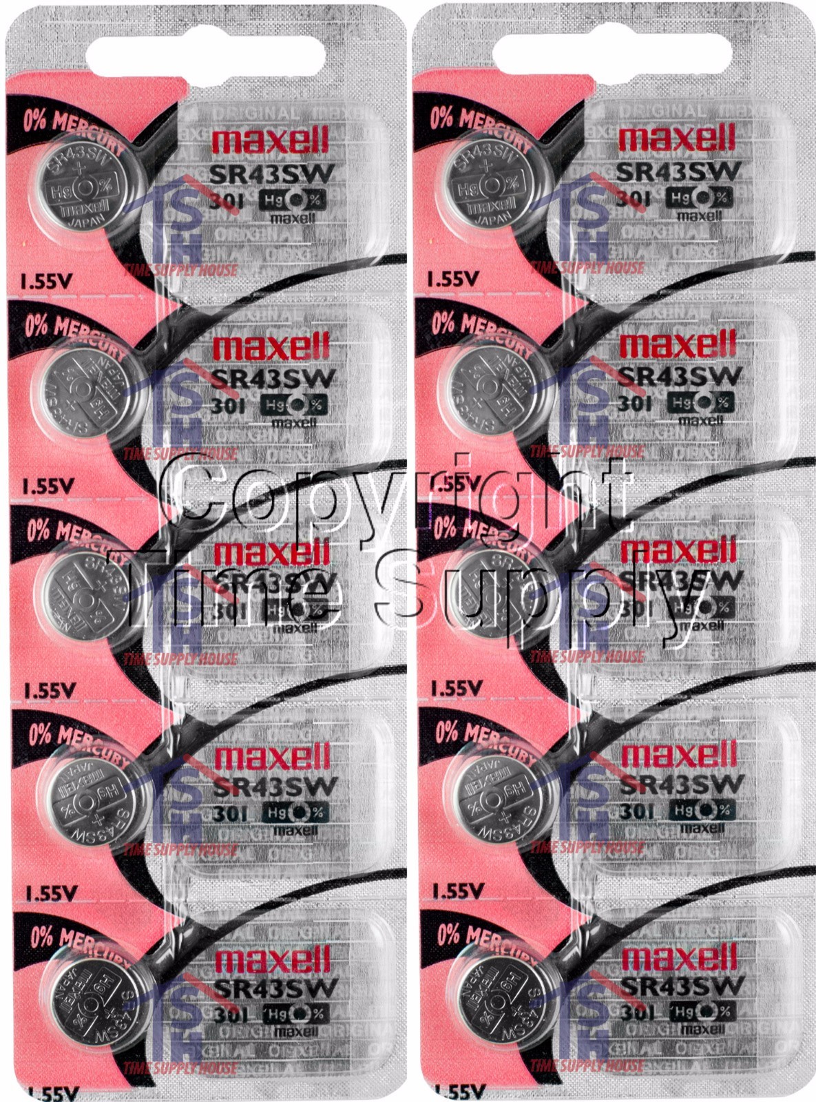 Maxell 301 SR43W D301 V301SR43 226 LR43 Battery 0% MERCURY ( 10 PC )