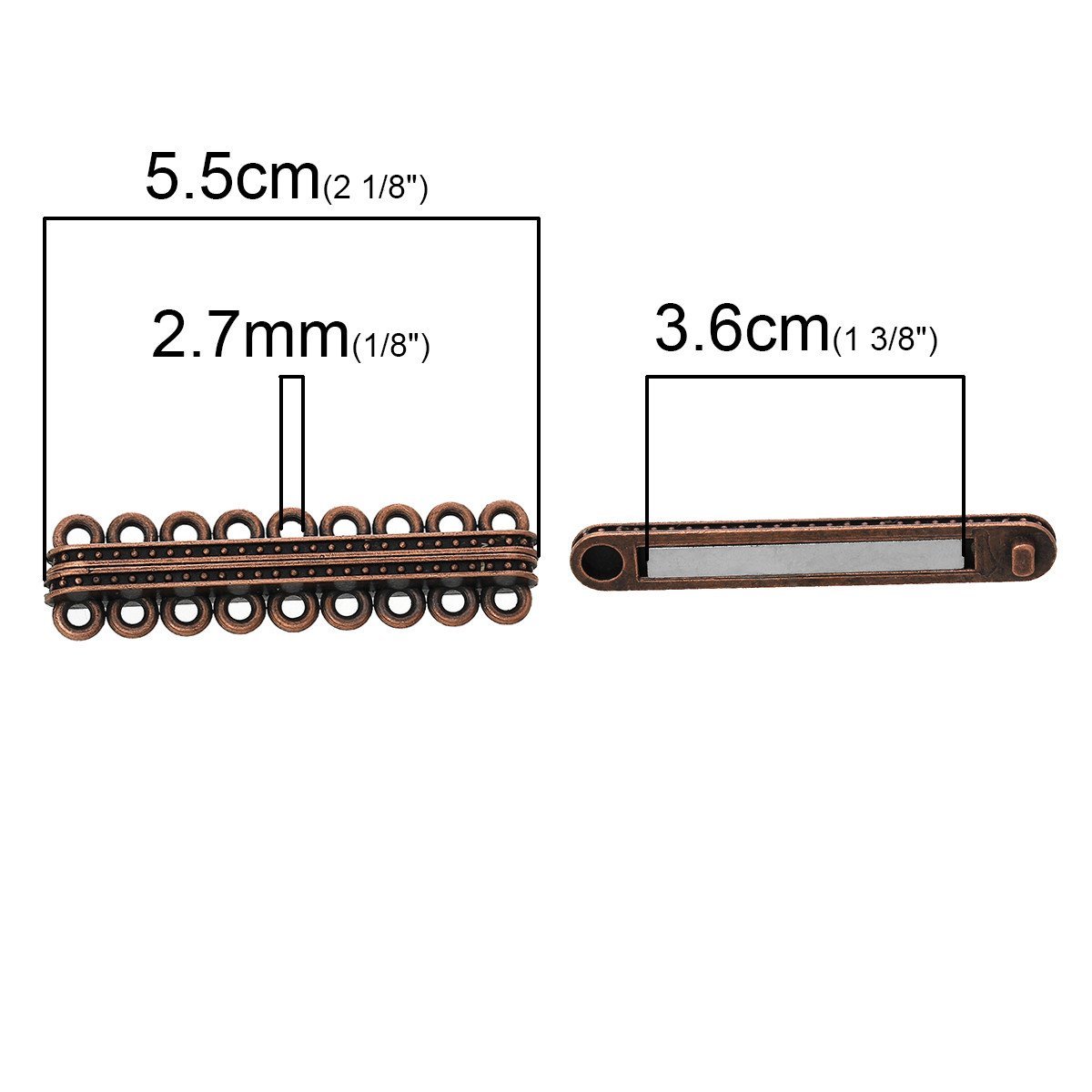1 Pc Rectangle Multi Strand Magnetic Clasp Antique Copper 2-1/8″ x 5/8″