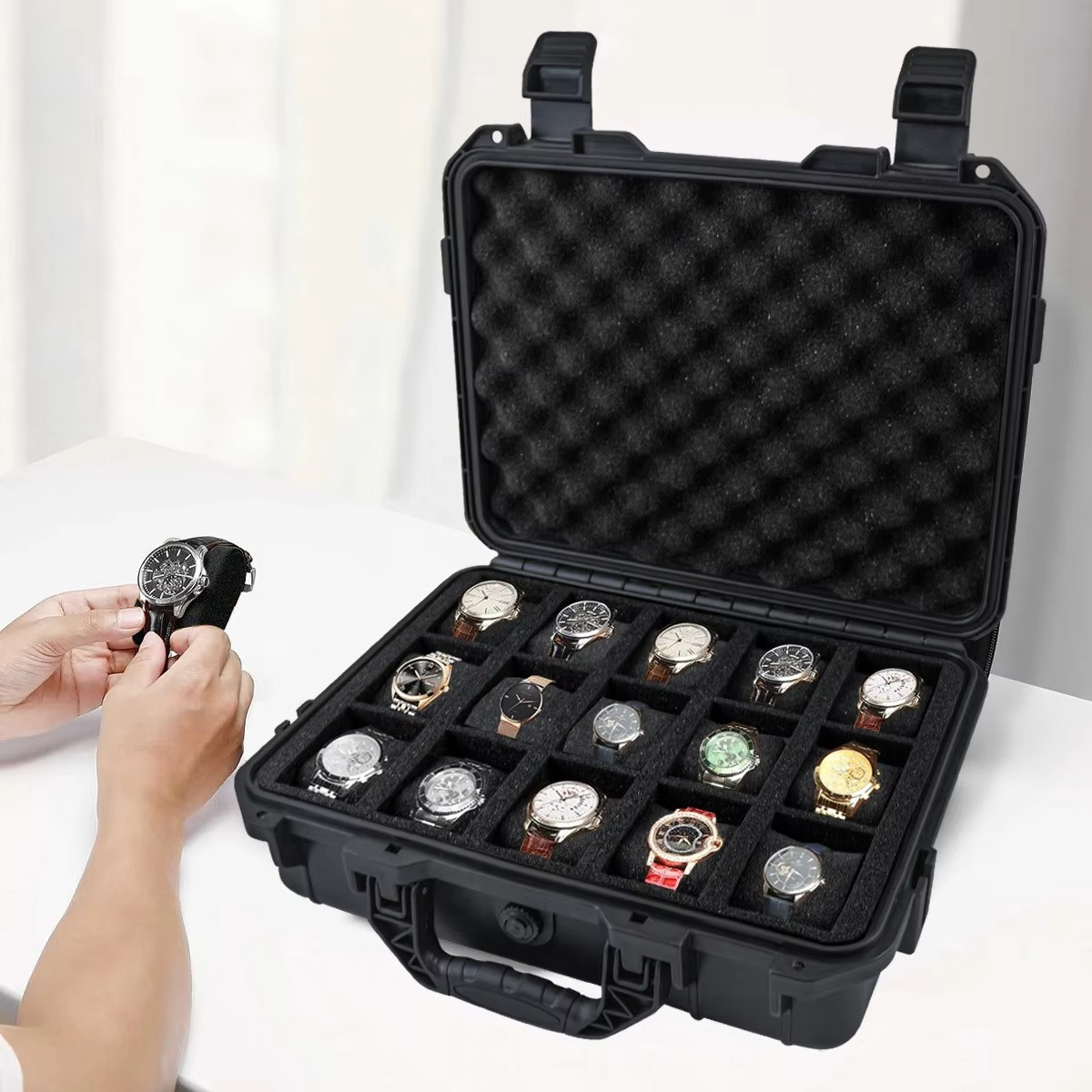 Waterproof Watch Storage Case 8 Slot Travel Watch Box Protective Organizer