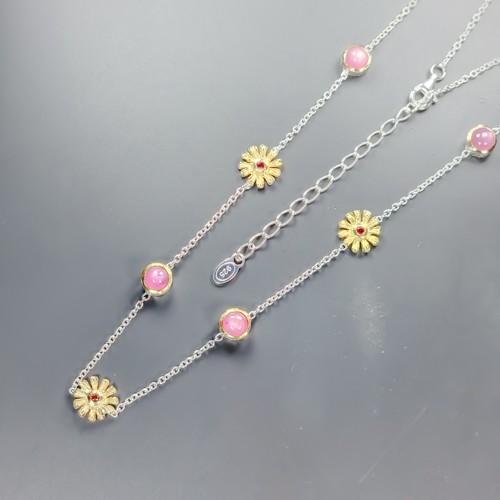 Gems jewelry Ruby Necklace 925 Sterling Silver 17.5″/N28289