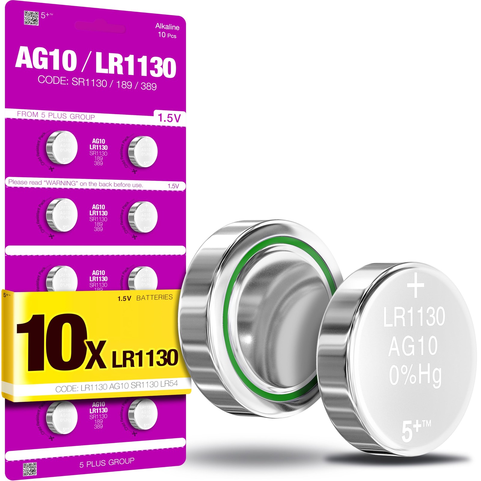 LR1130 AG10 SR1130 389 390 LR54 1.5V Button Cell Batteries (10 Pack) – Long…
