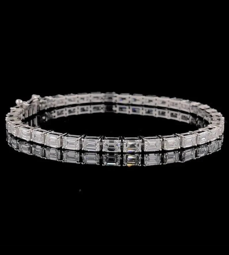 9Ctw Emerald Cut Lab Created Diamond Women’s Tennis Bracelet 14K White Gold Over