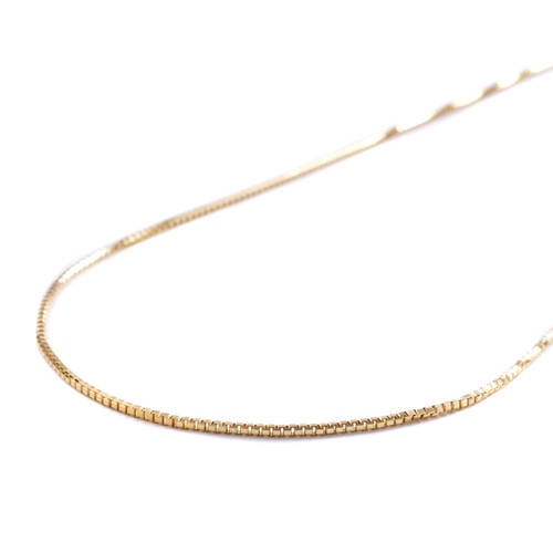 18K Solid Yellow Gold 1.0mm Box Chain Necklace 16.5″ with Joint Loop MIJapan