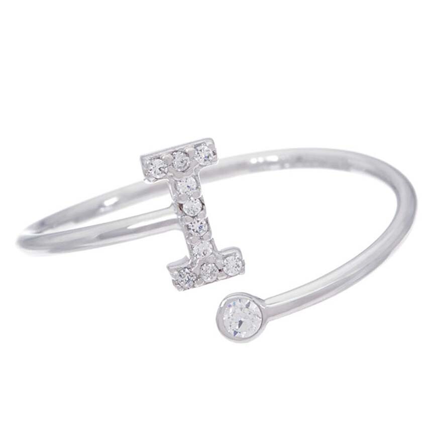 0.05 Ct Round Simulated Diamond Adjustable “I” Initial Ring Serling Silver 925