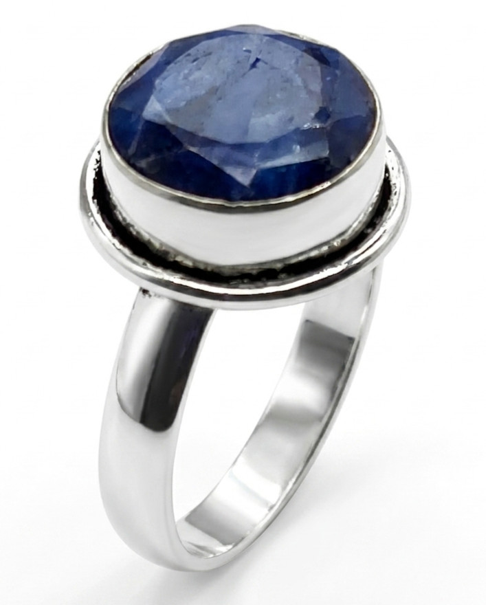 Blue Sapphire Natural Gemstone Antique Silver Plated Ring US Size-9 A 825