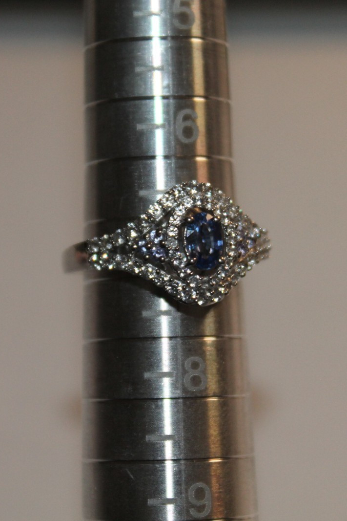 Tanzanite and Diamond 925 Silver Ring Size 7, STS Karis