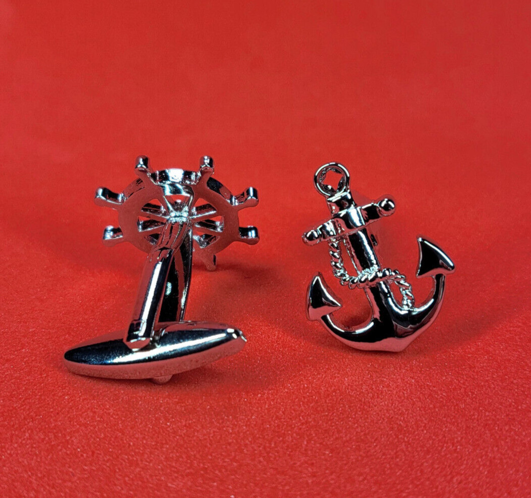 Nautical Anchor & Ship Wheel Cufflinks – Timeless Gift for Mens Formal Wear