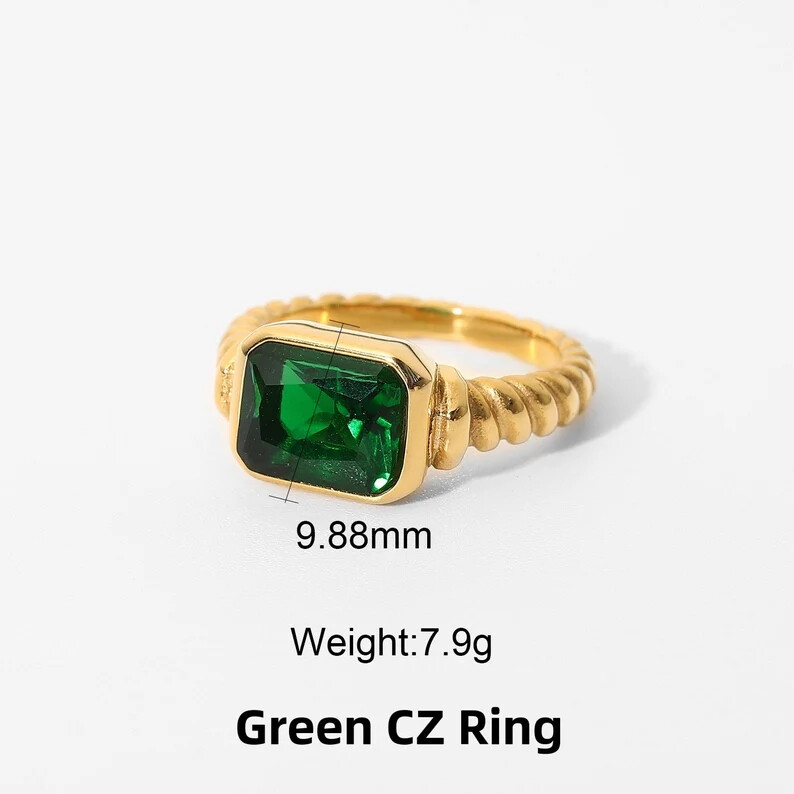 Women’s Gold Plated Ring Chunky Gold Gemstone Ring Colorful CZ Ring Gold Rings
