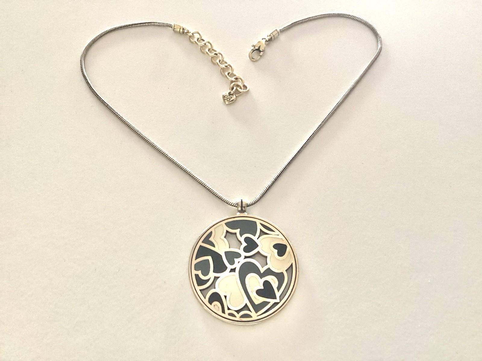 Brighton Tempest Heart Necklace Blue Black Cream Enamel Silver