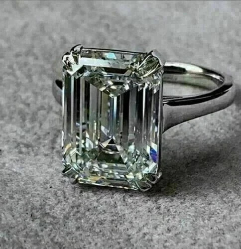 4.30 Ct Emerald Cut White Moissanite Solitaire Wedding Ring 925 Sterling Silver