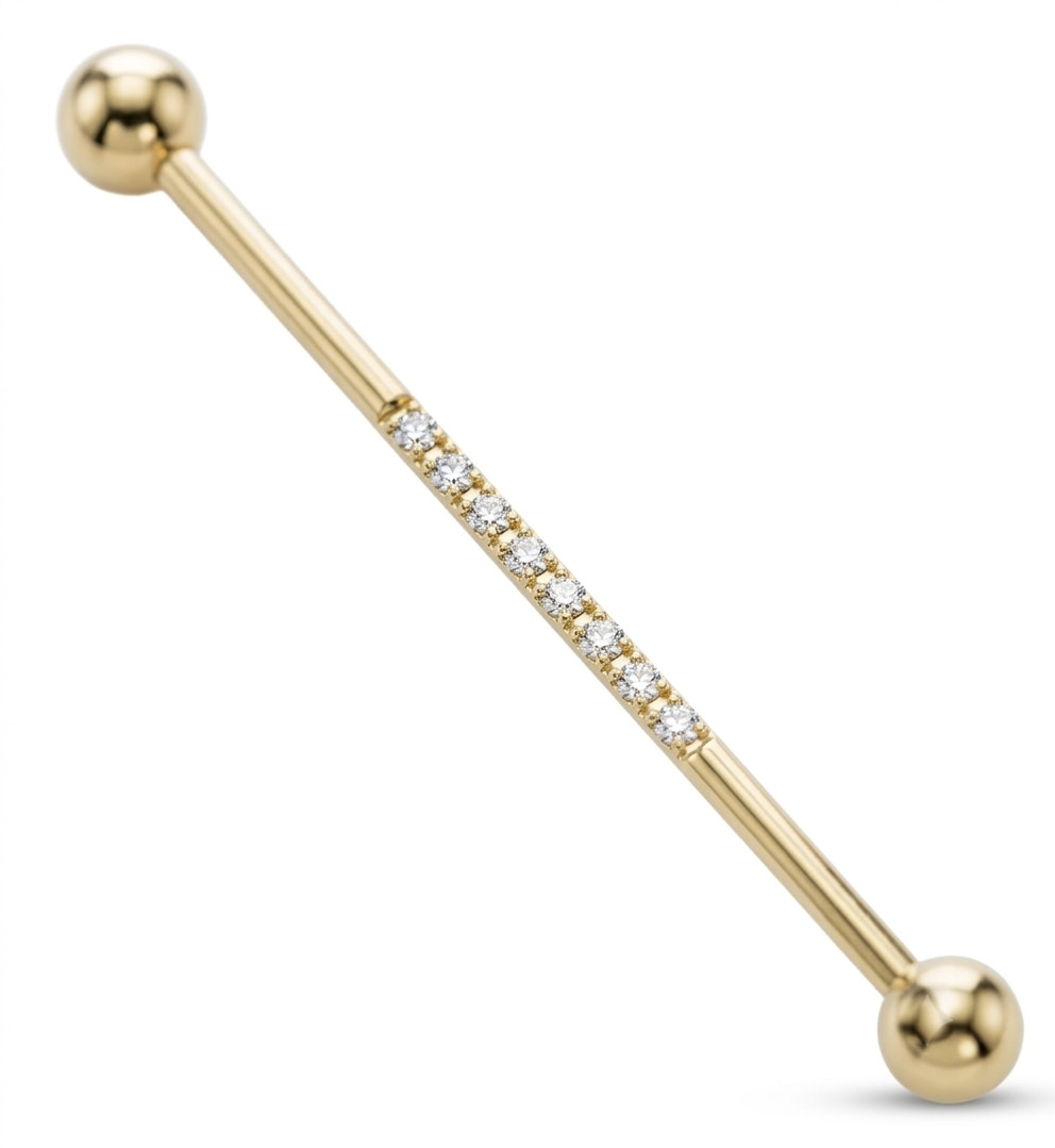 Round Lab Grown Diamond 14K Gold Cartilage Piercing Dainty Industrial Barbell